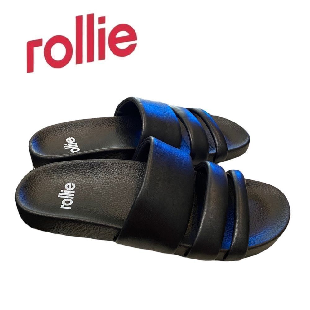 ROLLIE Tide Triple Strap Black Tumble Slide Sandals NEW 38 7